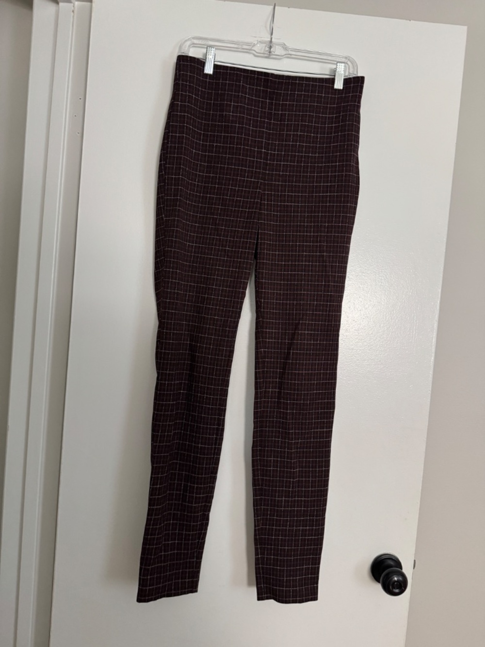 Loft Ann Taylor High Waist Skinny Side Zip Burgundy Plaid, Women's Size 6 Tall